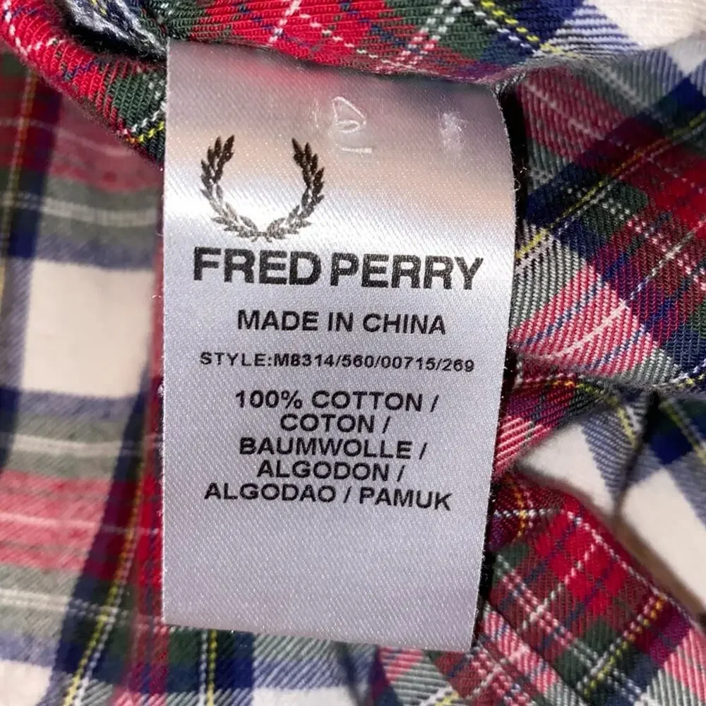 Fred Perry $275 Red & White Plaid Flannel Button Down Shirt sz Small EUC
